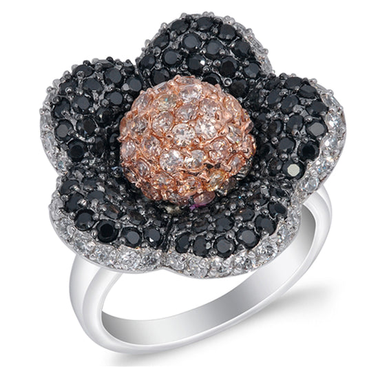 Multicolor CZ Micro Pave Flower Rose Ring .925 Sterling Silver Band Sizes 6-9