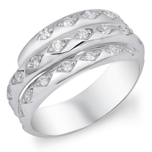 Twist Coil Round Clear CZ Snake Ring New .925 Sterling Silver Band Sizes 5-9