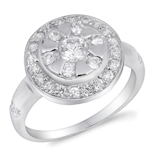 Round Star Dial Clear CZ Promise Ring New .925 Sterling Silver Band Sizes 5-9