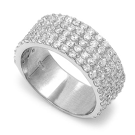 Flat Micro Pave White CZ Wide Cigar Ring New 925 Sterling Silver Band Sizes 6-10