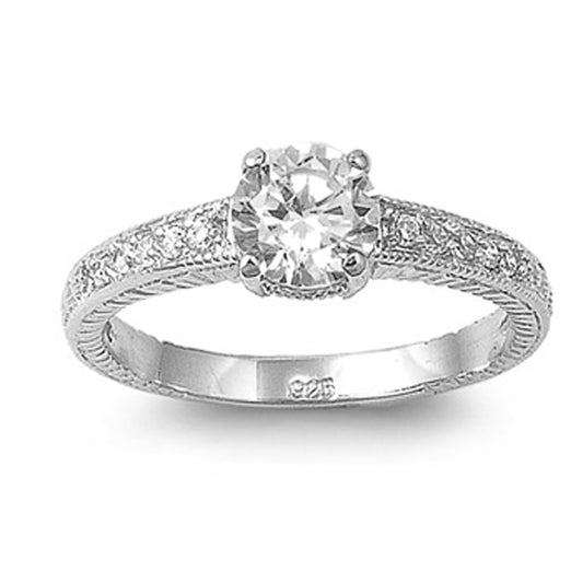 Round Clear CZ Women's Solitaire Wedding Ring Sterling Silver Band Sizes 5-9