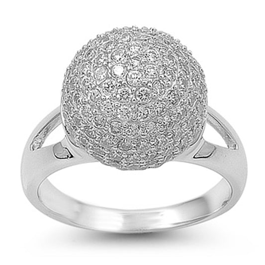 Micro Pave Ball Clear CZ Large Fashion Ring .925 Sterling Silver Band Sizes 5-10