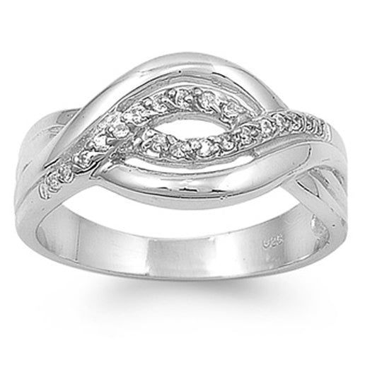 Criss Cross Knot White CZ Infinity Wide Ring 925 Sterling Silver Band Sizes 5-9