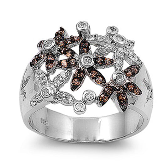 Filigree Flower Clear CZ Cute Floral Ring .925 Sterling Silver Band Sizes 6-10