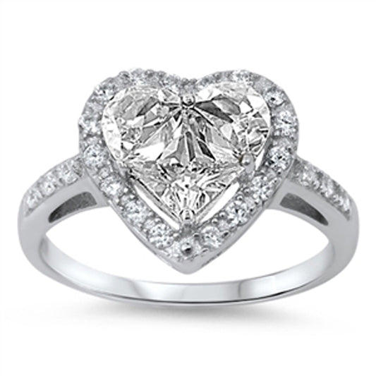 Clear CZ Heart Shine Promise Cute Ring New .925 Sterling Silver Band Sizes 4-11