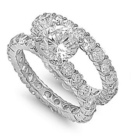 Sterling Silver CZ Eternity Engagement Ring Wedding Band Bridal Set Sizes 5-10