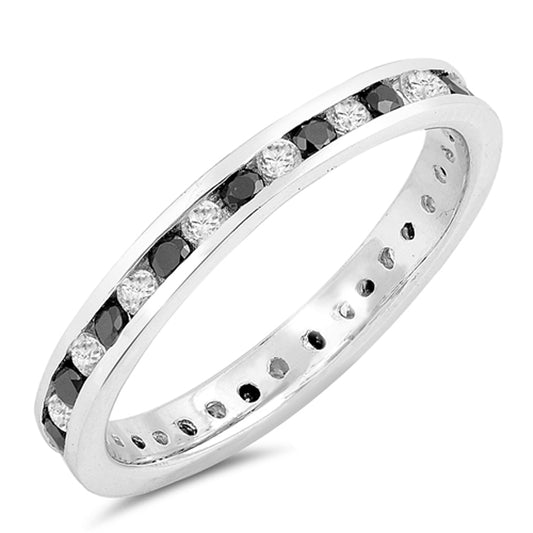 Black CZ Modern Contrast Ring New .925 Sterling Silver Thumb Band Sizes 5-8