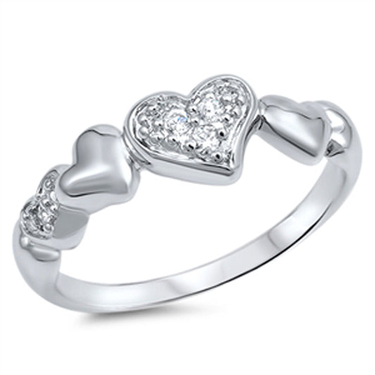 Clear CZ Heart Love Unique Ring New .925 Sterling Silver Thumb Band Sizes 5-9