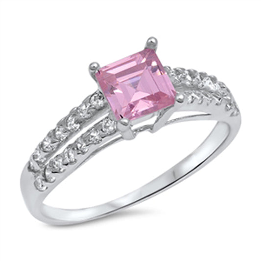 Pink CZ Cute Elegant Polished Ring New .925 Sterling Silver Band Sizes 4-10