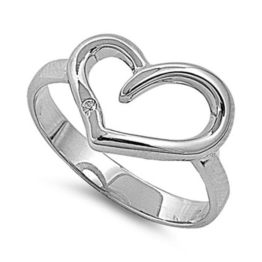 Clear CZ Polished Heart Abstract Ring New .925 Sterling Silver Band Sizes 5-9