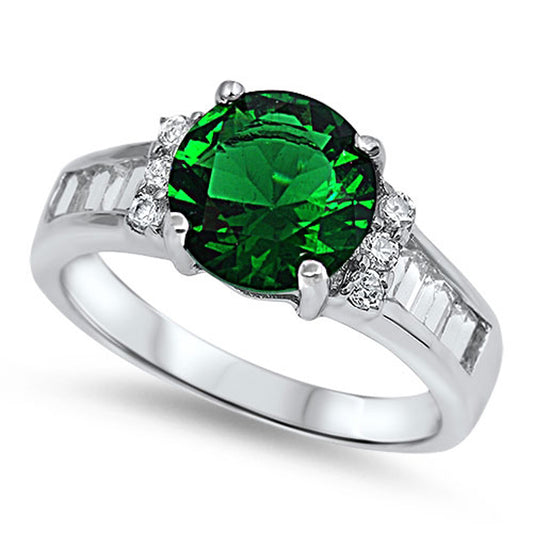 Emerald CZ Polished Elegant Simple Ring New .925 Sterling Silver Band Sizes 5-10