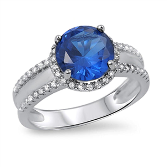Blue Sapphire CZ Modern Style Nice Ring New .925 Sterling Silver Band Sizes 6-10