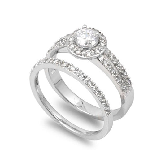 Sterling Silver Designer Engagement Ring Wedding Band Bridal Set CZ Sizes 5-10