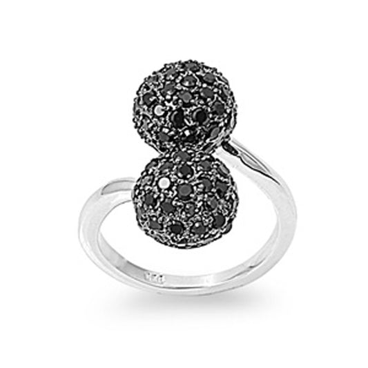 Black CZ Modern Deco Unique Wrap Ring New .925 Sterling Silver Band Sizes 6-10