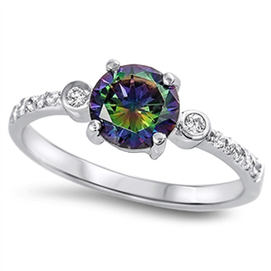 Rainbow Topaz CZ Modern Solitaire Ring New .925 Sterling Silver Band Sizes 5-10