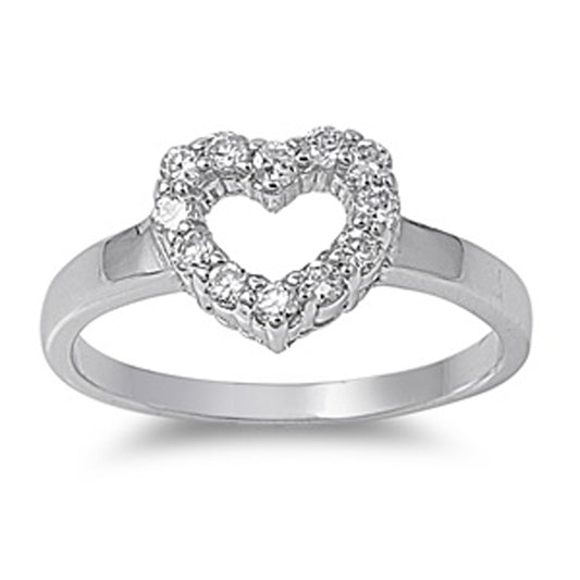 Clear CZ Heart Love Outline Anniversary Ring 925 Sterling Silver Band Sizes 5-9