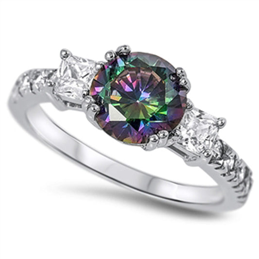 Rainbow Topaz CZ Solitaire Statement Ring .925 Sterling Silver Band Sizes 5-10