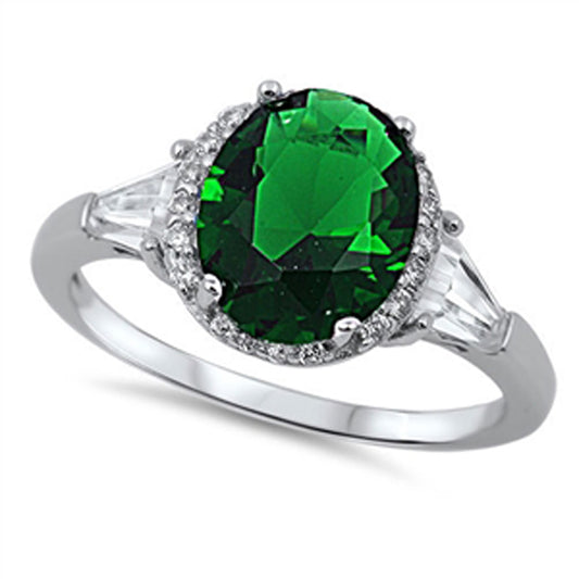 Women's Wedding Emerald CZ Halo Ring New .925 Sterling Silver Band Sizes 4-12
