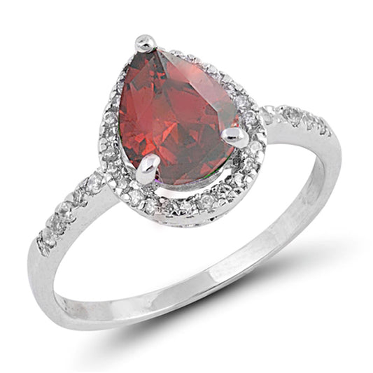 Garnet CZ Elegant Simple Solitaire Ring New .925 Sterling Silver Band Sizes 5-9