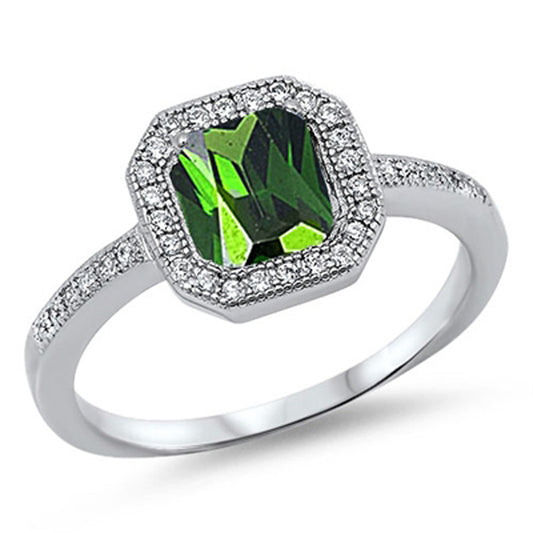 Emerald CZ Elegant Unique Polished Ring New .925 Sterling Silver Band Sizes 5-11