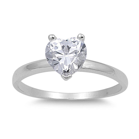 Clear CZ Simple Heart Love Polished Ring New 925 Sterling Silver Band Sizes 4-10