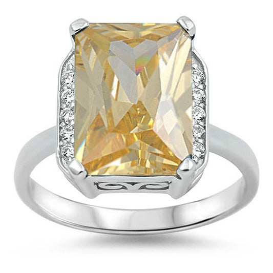 Yellow CZ Square Solitaire Polished Ring New 925 Sterling Silver Band Sizes 4-11