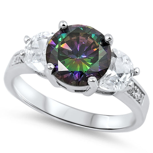 Rainbow Topaz CZ Solitaire Polished Ring New 925 Sterling Silver Band Sizes 5-11
