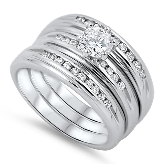 Women's Clear CZ Fashion Wedding Set Ring .925 Sterling Silver Band Sizes 5-10