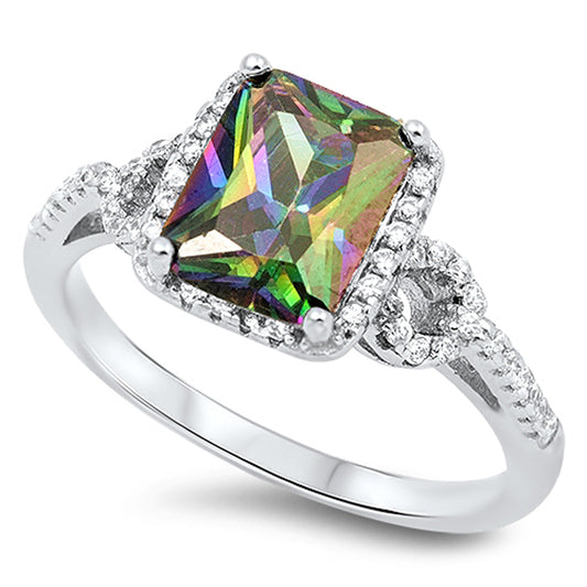 Women's Wedding Rainbow Topaz CZ Halo Ring .925 Sterling Silver Band Sizes 4-12