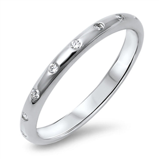 Clear CZ Polished Eternity Simple Ring New .925 Sterling Silver Band Sizes 4-10