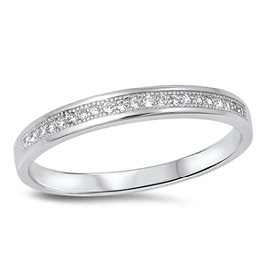 Women's White CZ Classic Ring New .925 Sterling Silver Stackable Band Sizes 5-10