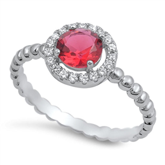 Women's Wedding Ruby CZ Halo Ring New .925 Sterling Silver Bali Band Sizes 4-10