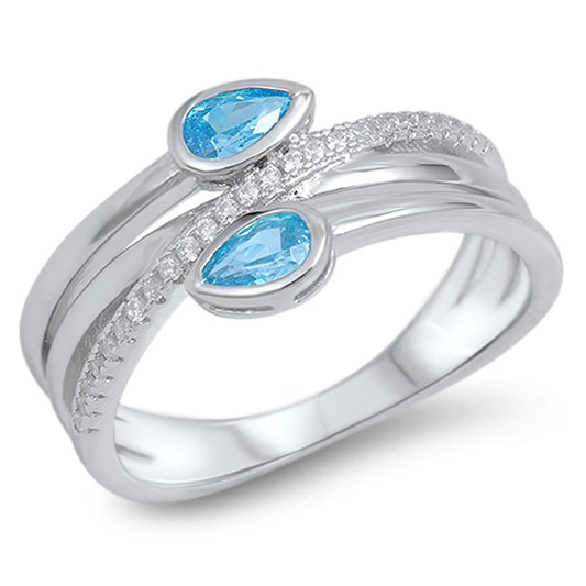Aquamarine CZ Criss-Cross Knot Teardrop Ring 925 Sterling Silver Band Sizes 5-10
