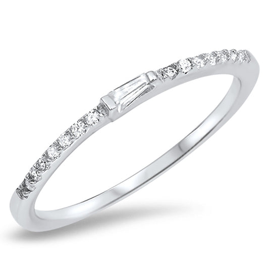 Thin White CZ Wedding Ring New .925 Sterling Silver Stackable Band Sizes 3-12