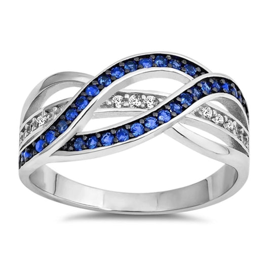 Weave Knot Blue Sapphire CZ Fashion Ring New 925 Sterling Silver Band Sizes 4-12