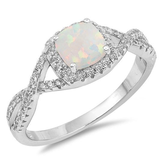 Clear CZ White Lab Opal Infinity Halo Ring .925 Sterling Silver Band Sizes 5-10