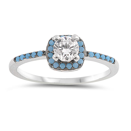 Turquoise Solitaire Halo Classic Ring New .925 Sterling Silver Band Sizes 5-10