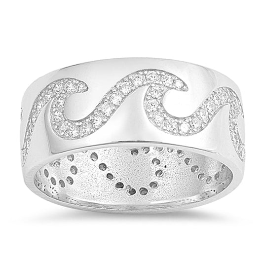 Clear CZ Wave Ocean Thumb Sea Ring New .925 Sterling Silver Band Sizes 6-10