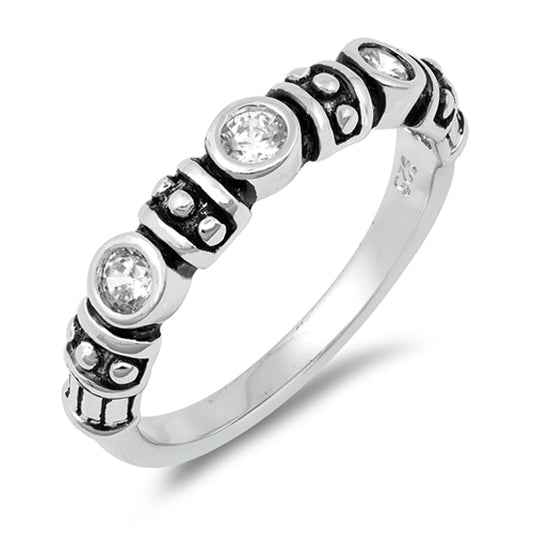 Clear CZ Bali Ball Bead Bezel Fashion Ring .925 Sterling Silver Band Sizes 5-10