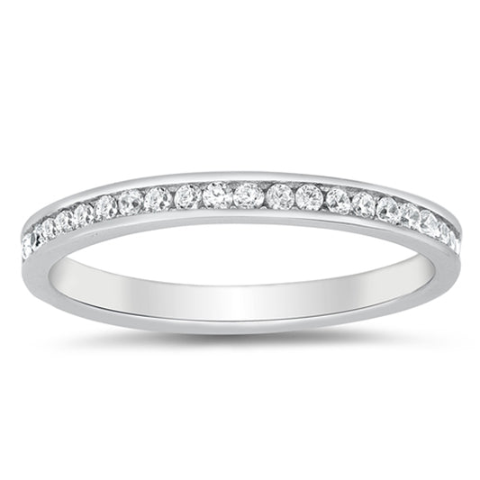 Clear CZ Polished Studded Eternity Halo Ring New .925 Sterling Silver Band Sizes 4-10