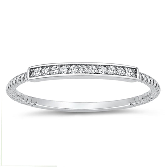 Clear CZ Beautiful Vintage Style Studded Coil Ring New .925 Sterling Silver Band Sizes 4-10