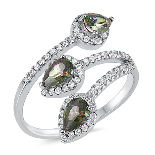 Rainbow Topaz Unique Open Elegant Teardrop Leaf Ring New .925 Sterling Silver Band Sizes 6-10
