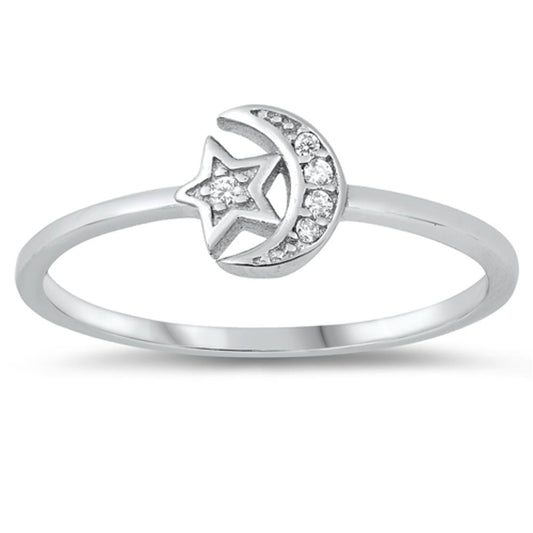 Studded Moon Star .925 Sterling Silver Band Sizes 4-10