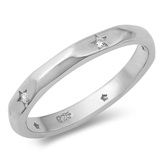 Clear CZ High Polish Star Promise Ring New .925 Sterling Silver Band Sizes 5-10