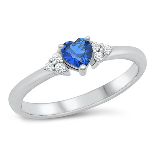 Blue Sapphire CZ Classic Love Heart Ring .925 Sterling Silver Band Sizes 4-10