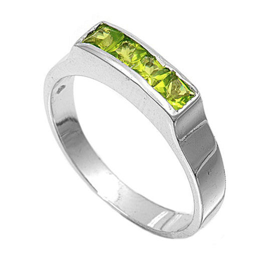 Peridot CZ Polished Unique Simple Ring New .925 Sterling Silver Band Sizes 1-4
