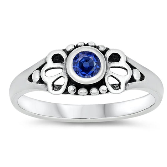 Blue Sapphire CZ Polished Cutout Baby Ring .925 Sterling Silver Band Sizes 1-5