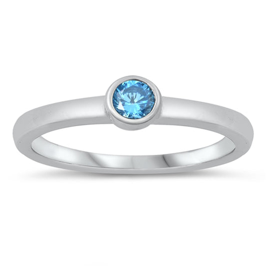 Blue Topaz CZ Simple Circle Ring New .925 Sterling Silver Band Sizes 1-5