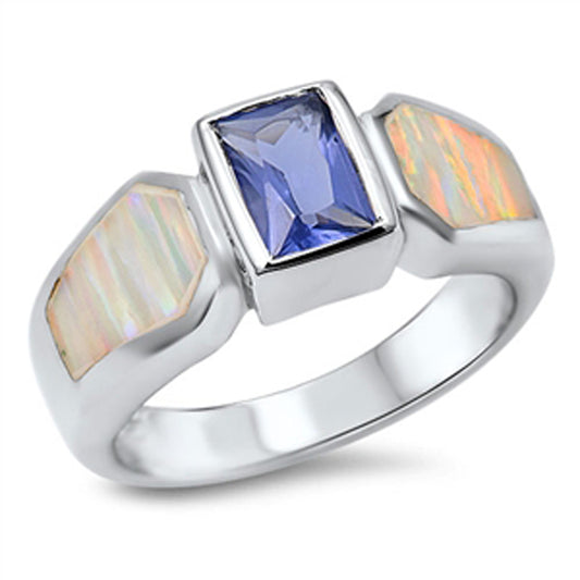 Blue Sapphire CZ Elegant Unique Cute Ring .925 Sterling Silver Band Sizes 6-9