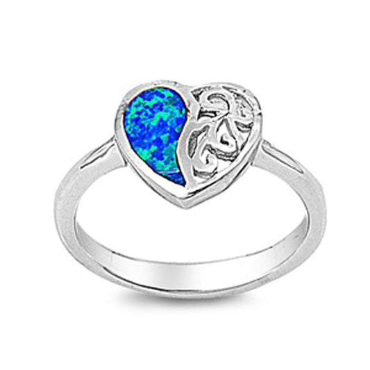 Blue Lab Opal Heart Love Swirl Cutout Ring .925 Sterling Silver Band Sizes 5-10
